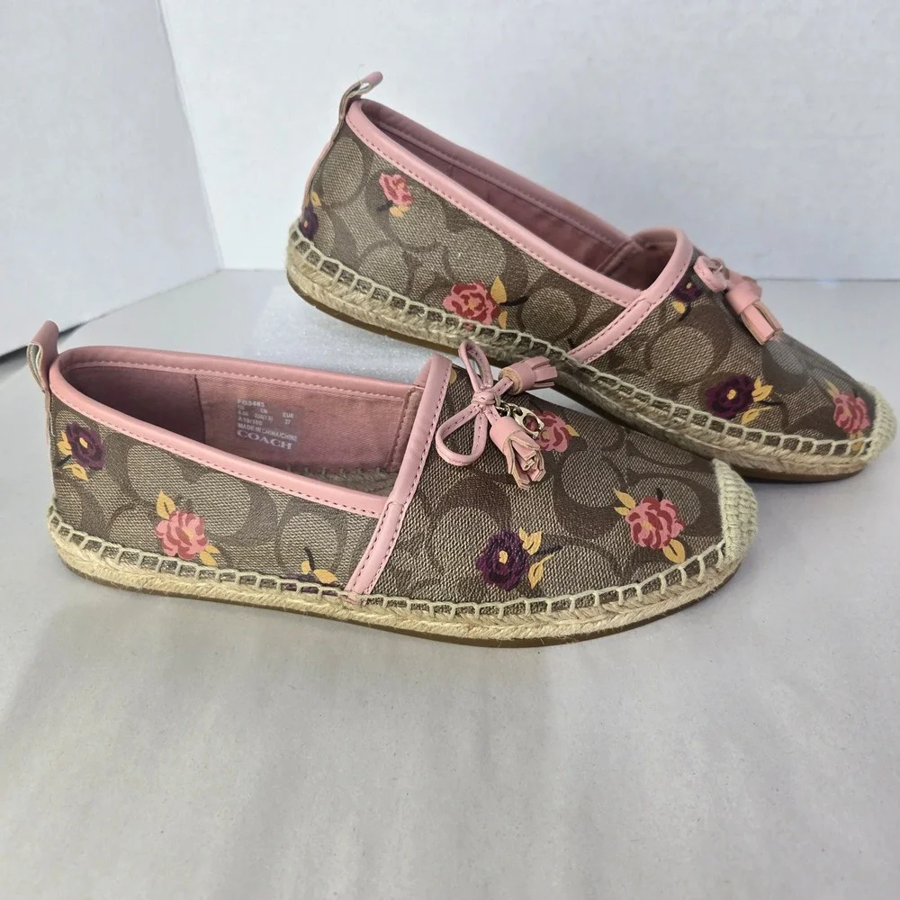 Coach Shoe Women's size 6.5 Carley Espadrilles Pink Floral Signature Canvas #998
